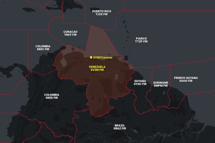Map: Air routes avoiding Venezuela 2025