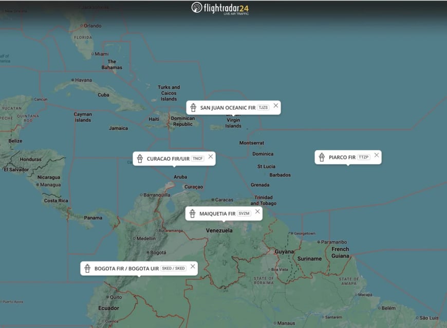 Map: Venezuelan airspace and Maiquetía FIR