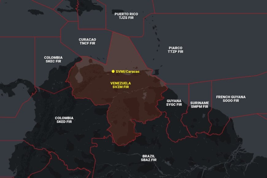 Map: Air routes avoiding Venezuela 2025