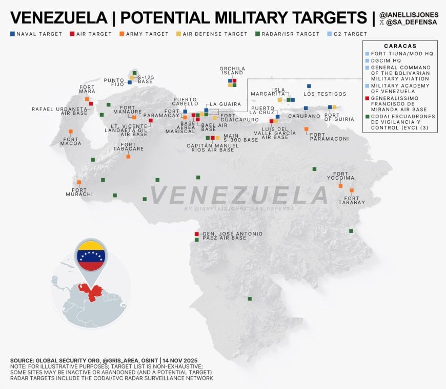 Map: Caribbean naval posture relative to Venezuela