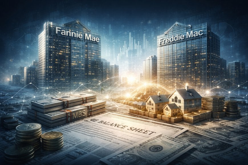 Fannie Mae and Freddie Mac towers fading into mortgage-backed securities and balance sheets