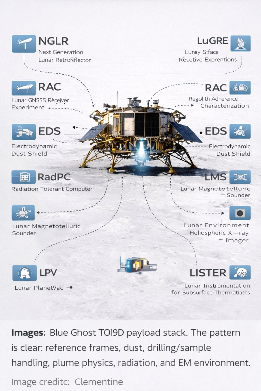 [IMAGE_4_ALT: Payload stack diagram with icons for NGLR, LuGRE, RAC, EDS, RadPC, LMS, LEXI, LPV, LISTER, SCALPSS]