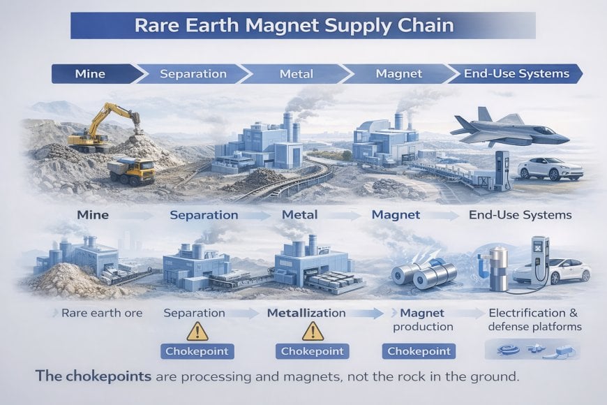 [IMAGE_3_ALT: map of the rare earth magnet supply chain from mine to separation to metal to magnet to end-use systems]