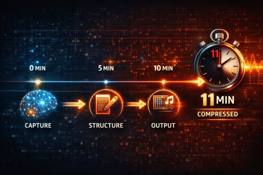 Timeline graphic showing 11-minute end-to-end compression