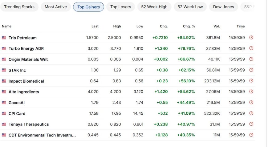 Top gainers snapshot