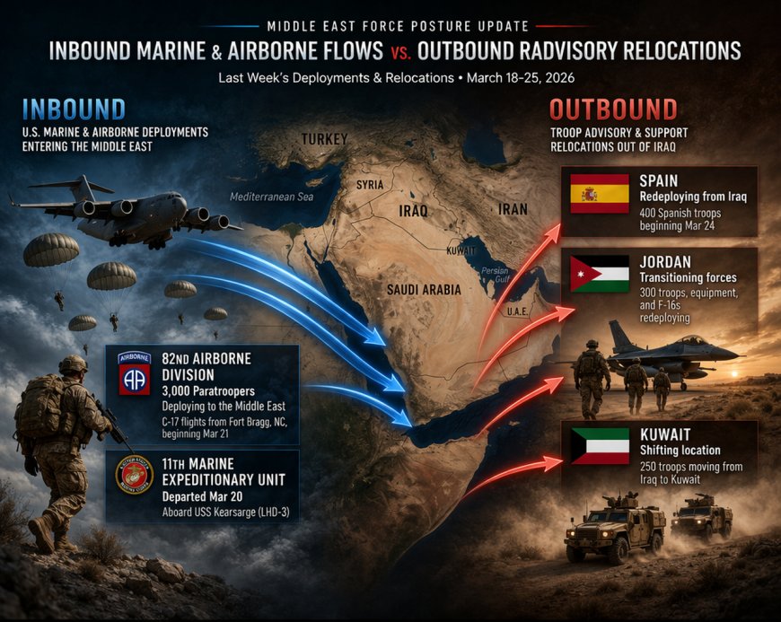 Pattern Nexus graphic showing inbound marine and airborne flows versus outbound Iraq advisory relocations