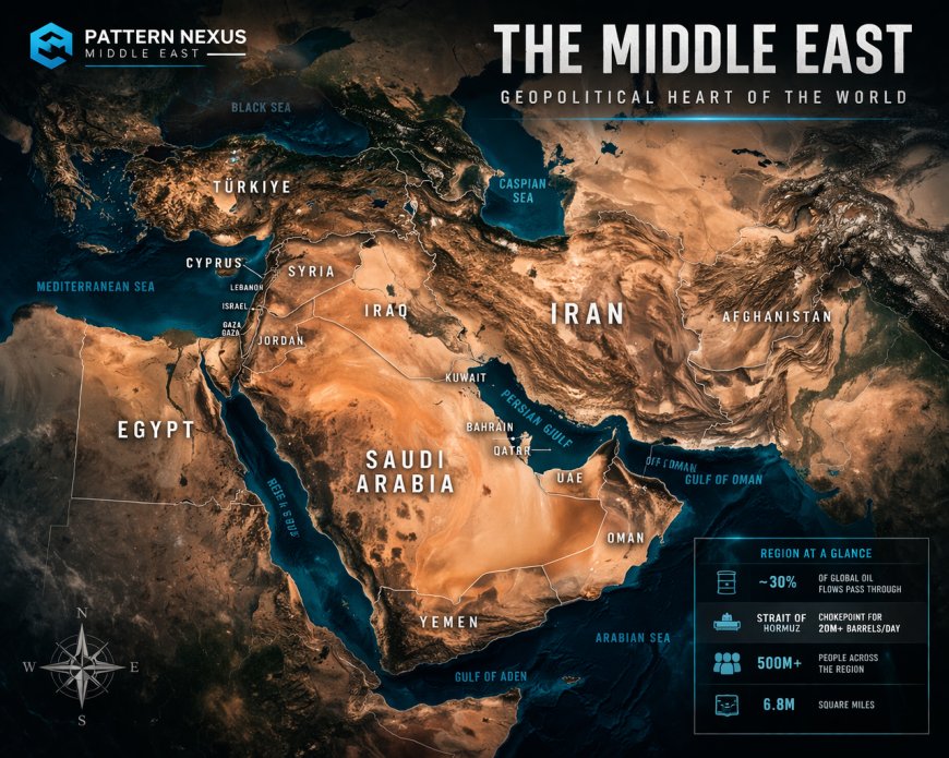 Pattern Nexus hero graphic showing the Strait of Hormuz, Hormuz Island, and Iran's coastal geography.