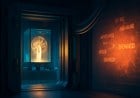 A glowing AI command center inside a secure data vault, with network cables sealed behind heavy blast doors and abstract malicious text fragments stopped by a firewall.