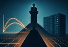 A central banker at a mountain podium casts a long shadow over rising yield curves, AI server racks and a glowing liquidity grid.
