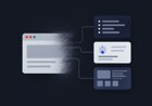 A fading standalone browser window dissolving into connected AI workspace panels, code panes and task cards on a dark neutral background.