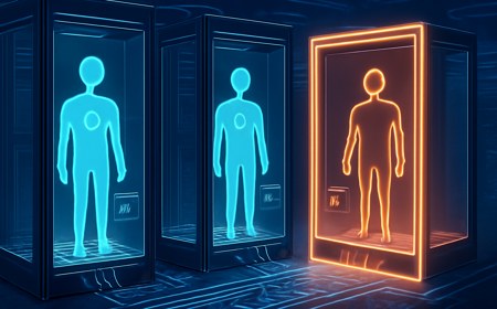 Autonomous AI agents represented as abstract figures inside transparent server-rack sandboxes, with a glowing chip-level security layer isolating one agent from sensitive systems.